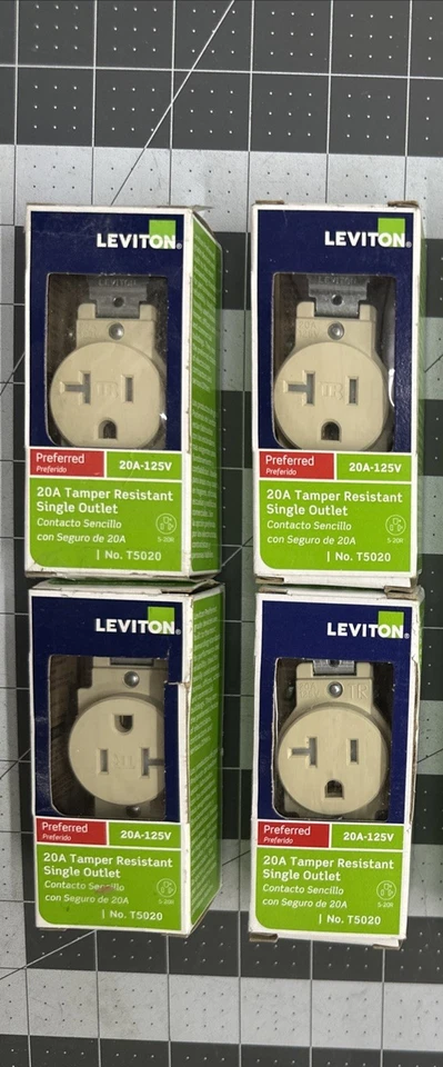 Leviton White TAMPER RESISTANT COMMERCIAL Single Outlet Receptacle 20A T5020-W