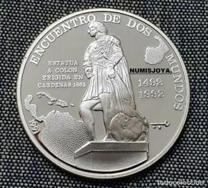 Encuentro Dos Mundos PLATA 1991 CARIBE 1ª SERIE IBEROAMERICANA Estatua a Colón. - Foto 1 di 2