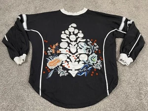 Free People Movement Shirt Womens Small Rugby Ready Logo Layer Sweater Black Top - Picture 1 of 10