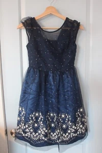 Jona Michelle Girls Blue Christmas Dress Lace Bow Size 12 - Picture 1 of 3