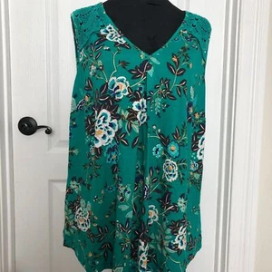 Daniel Rainn Damen Bluse 1X Grün Blumen Ärmellos Rückenverschluss Neu mit Etikett - Bild 1 von 8