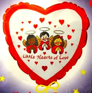 "Little Hearts of Love" 18" Heart Shaped Red/White Mylar Foil Balloon Vintage - Picture 1 of 3
