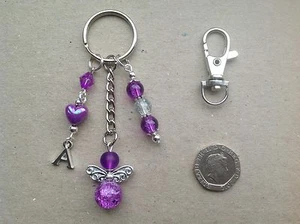Personalised Initial Letter Guardian Angel Keyring Bag Charm, Godmother gift. - Picture 1 of 26
