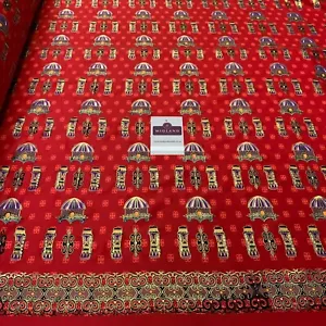 Red Border Egyptian batik Papua Printed gold foil dress fabric 111 cm M145-76 - Picture 1 of 14