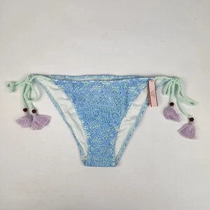 Victoria Secret Teeny Lace Blue Classic String Bikini Swimsuit Bottom Large - Picture 1 of 4