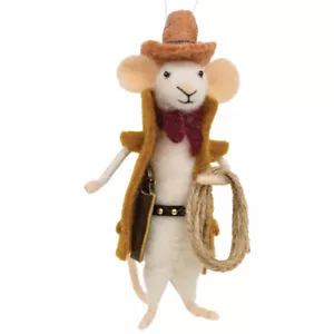 Cowboy Mouse Ornament - Wool White Mouse Wild West Christmas Ornament - Picture 1 of 3