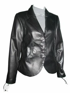M Size 4065 Black Fitted Crop Leather Blazers Fashion Leather Jackets Women - Picture 1 of 5