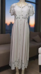 Hibis Lace Works Women's Maxi Dress Short Sleeve Embroidered Beige Size M - Picture 1 of 10