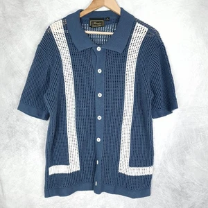 Polo maglia uncinetto uomo piccola blu bianca con bottoni uncinetto retrò - Foto 1 di 14