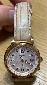 Seiko Women's Watch Gold Pink Leather Metal 30mm Date Stones Used - Picture 1 of 4