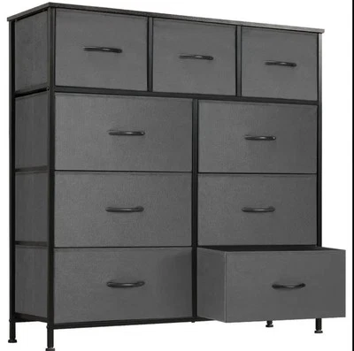 9-Drawer Fabric Dresser Tower, Tall Storage Organizer with Wood Top, Dark Grey - image 1 of 4