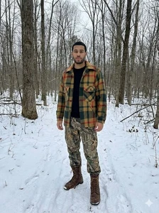 Woolrich Mackinaw Plaid Wool Coat 38 Tan Green Red 60-70s Vintage Workwear READ - Picture 1 of 24