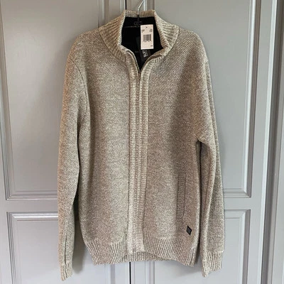 NWT Buffalo David Bitton Mens Fleece FUR Lined Full Zip Sweater Tan LARGE JACKET - Image 1 of 4