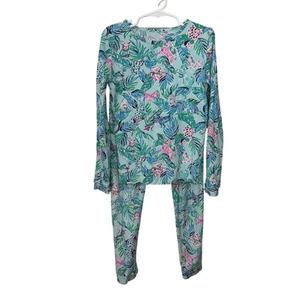 Lilly Pulitzer Girls Size 8 Barking Up The Palm Tree Sammy Pajama 2 Piece Set - Picture 1 of 8
