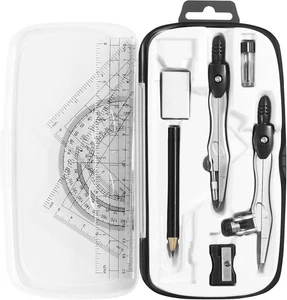 Math Geometry Kit 10-Piece Set with Box, Compass, Ruler, Protractor, Pencil - Picture 1 of 5
