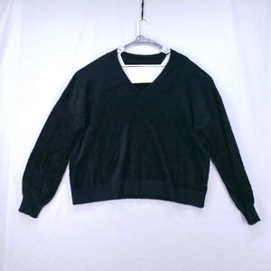 Halogen Women Black Mohair Fuzzy Cropped Soft Sweater Plus Size 100% Nylon - Picture 1 of 15