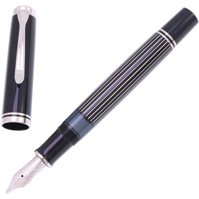 Caneta-tinteiro Pelikan Souveran M815 listra de metal preta 18C edição especial BB nova na caixa - Imagem 1 de 4