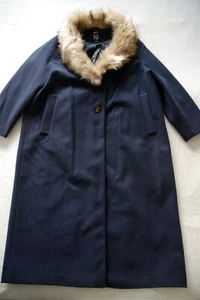 Department 19 Wool Mix Navy Blue Long Smart Coat Fur Collar Plus Size 18UK BNWT - Picture 1 of 7