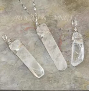  Natural Rough Cut Clear Crystal Quartz Pendant Necklace Ladies Gift Reiki Gem - Picture 1 of 4