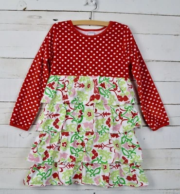 CHEZ AMI Patsy Aiken Sz 8 Red White Green Floral Polka Dot Dress Holiday Ruffles - Image 1 of 4