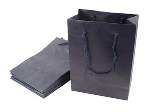 Large Plain Blue Recyclable Paper Jewellery Gift Bags with Drawstring Handles - Picture 1 of 7