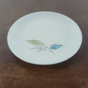 White Flower Tan & Blue Leaf Floral Saucer Plate Approx 6" x 0.75" - Picture 1 of 7