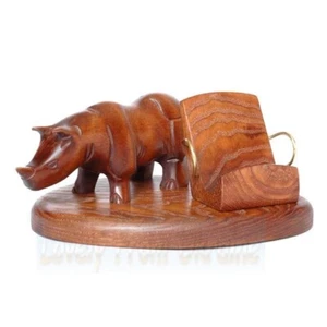 Wooden Hand Carved Stand for Mobile Smartphone Universal Handmade model - Rhino - Picture 1 of 3