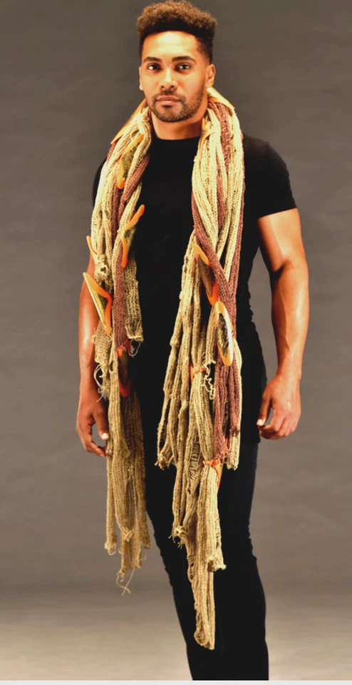 Woven Hemp Cord Art Fibers Statement Necklace with Embellishments 45" OOAK - Image 1 of 4