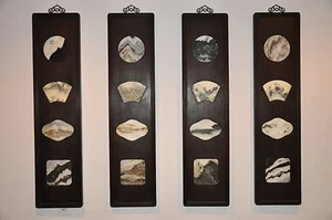 Set Of Four Chinese Hardwood Marble Inlay Panels - Picture 1 of 10