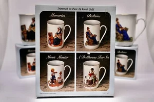 Set of 4 Collectors Mugs By Norman Rockwell In Orig Packaging 24 Karet Gold Trim - Picture 1 of 12