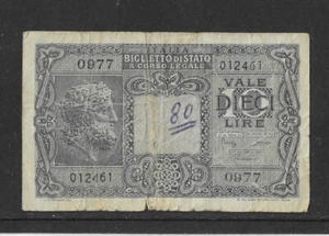 ITALY 1944 Banknote- 10 lire - - Picture 1 of 2