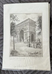 Vintage Paris France Etching Print Arc De Triomphe - Picture 1 of 4