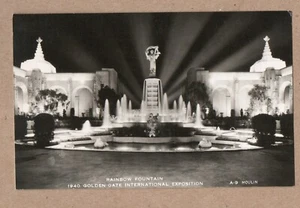 RPPC Postcard Worlds Fair 1939 Golden Gate GGIE RAINBOW FOUNTAIN  night Moulin - Picture 1 of 2