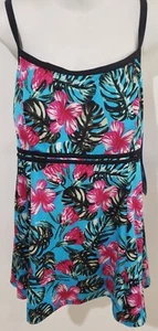 Fit4UR Thighs Swimwear Plus Size One Piece Swimdress Turquoise Floral Print - Picture 1 of 11