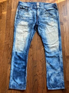 True Religion Ricky Jeans Mens Size 40x33 Flap Pocket Made In USA Blue Denim - Picture 1 of 17