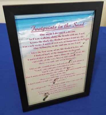 APS Gospel Studio Shop A4 Footprints in the Sand Poem in a beautiful black frame - Image 1 of 3