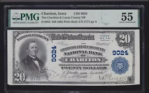 1902 $20 National Currency PB NB Chariton Iowa Ch#9024 FR 652 PMG 55 Ch AU (771) - Picture 1 of 2