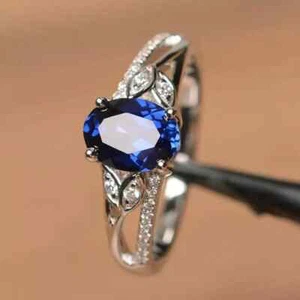 2.5Ct Oval Cut Lab Created Sapphire Diamond Solitaire Ring 14k White Gold Plated - Picture 1 of 5