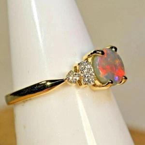 2.20Ct Oval Cut Fire Opal Lab Created Halo Wedding Ring 14K Yellow Gold Plated - Picture 1 of 4