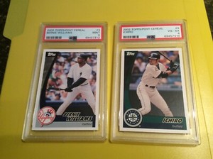 2002 Topps Post Cereal #3 Bernie Williams Psa 9 / #9 Ichiro Psa 4 newly graded