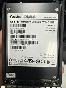95% Health WD Ultrastar SN640 7.68TB 2.5 inch NVME PCIE WUS4BB076D7P3E3 SSD - Afbeelding 1 van 1