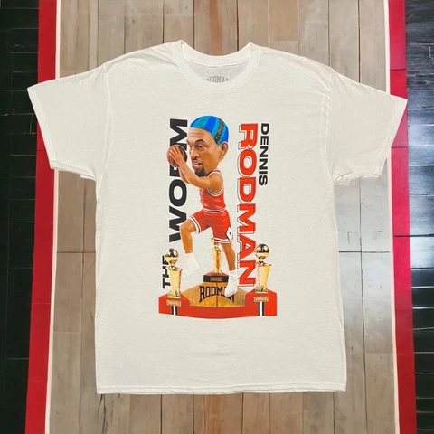 Dennis Rodman The Worm Chicago Bulls Big Head Cotton Graphic T-Shirt Size L New Cover