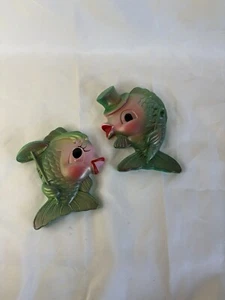 Vtg Miller Studio Chalkware Fish Anthropomorphic Wall Art Plaques Green NICE! - Picture 1 of 11