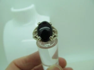 VTG Signed .925 Sterling MODERNIST OVAL CUT BLACK ONYX ring size 7.75 - Picture 1 of 11