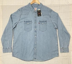 Levis Mens Western Denim Snap Shirt Mens XXL Blue Long Sleeve New NWT - Picture 1 of 9