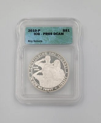 2010-P Proof Boy Scouts Commemorative Silver Dollar IGC PR69 DCAM - Image 1 of 2