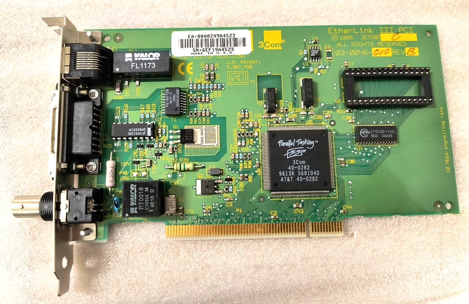 RARE VINTAGE 1994 3COM ETHERLINK III 3C509-C ISA ETHERNET THICK THIN RJ45 MXB91A - Image 1 of 4