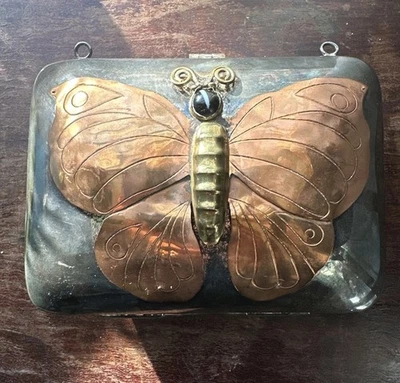Vintage Mixed Metal Brass Butterfly Boho Shoulder Bag - Image 1 of 4