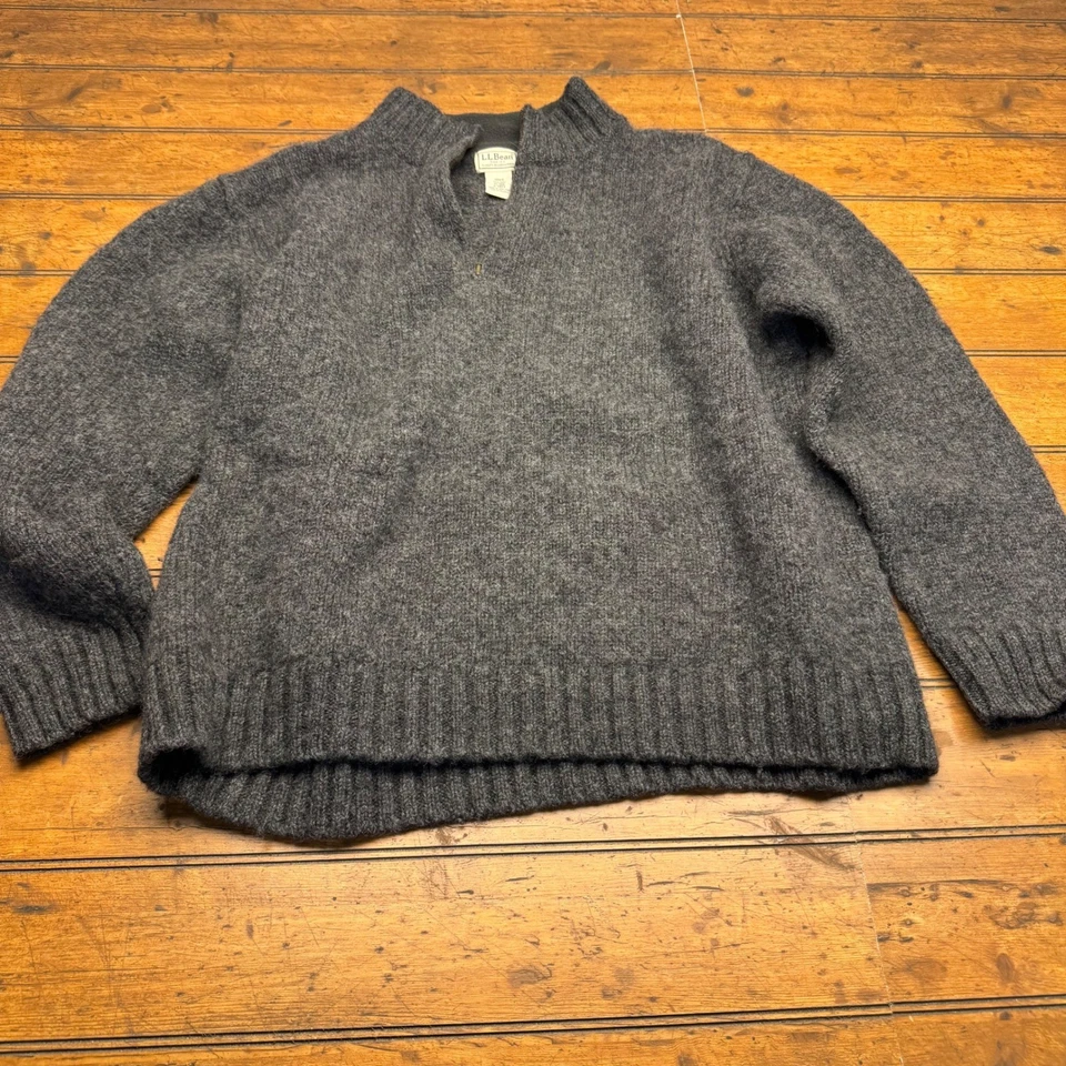 LL Bean Men 100% shetland Wool Sweater Dark Gray Size XL quarter zip VTG vintage - Image 1 of 4