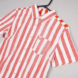 Fred Perry Shirt Womens UK 10 Red White Striped Southsea Deckchairs Short Sleeve - Picture 1 of 10